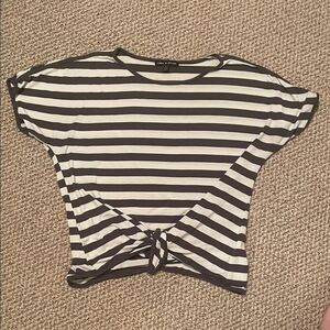 Cable & Gauge Black and White Striped Tie-Front Tee
